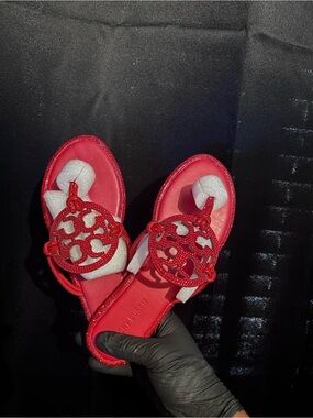 Tory Burch Embellished Slide Sandals size